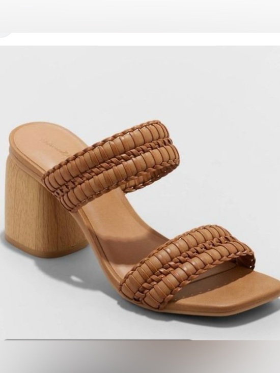 Universal Thread Shoes - Braided Double-Strap Tan Block Heel Mule 6.5